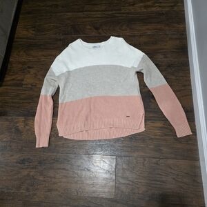 Hollister Women's Tri-Tone Sweater - White, Gray, Pink